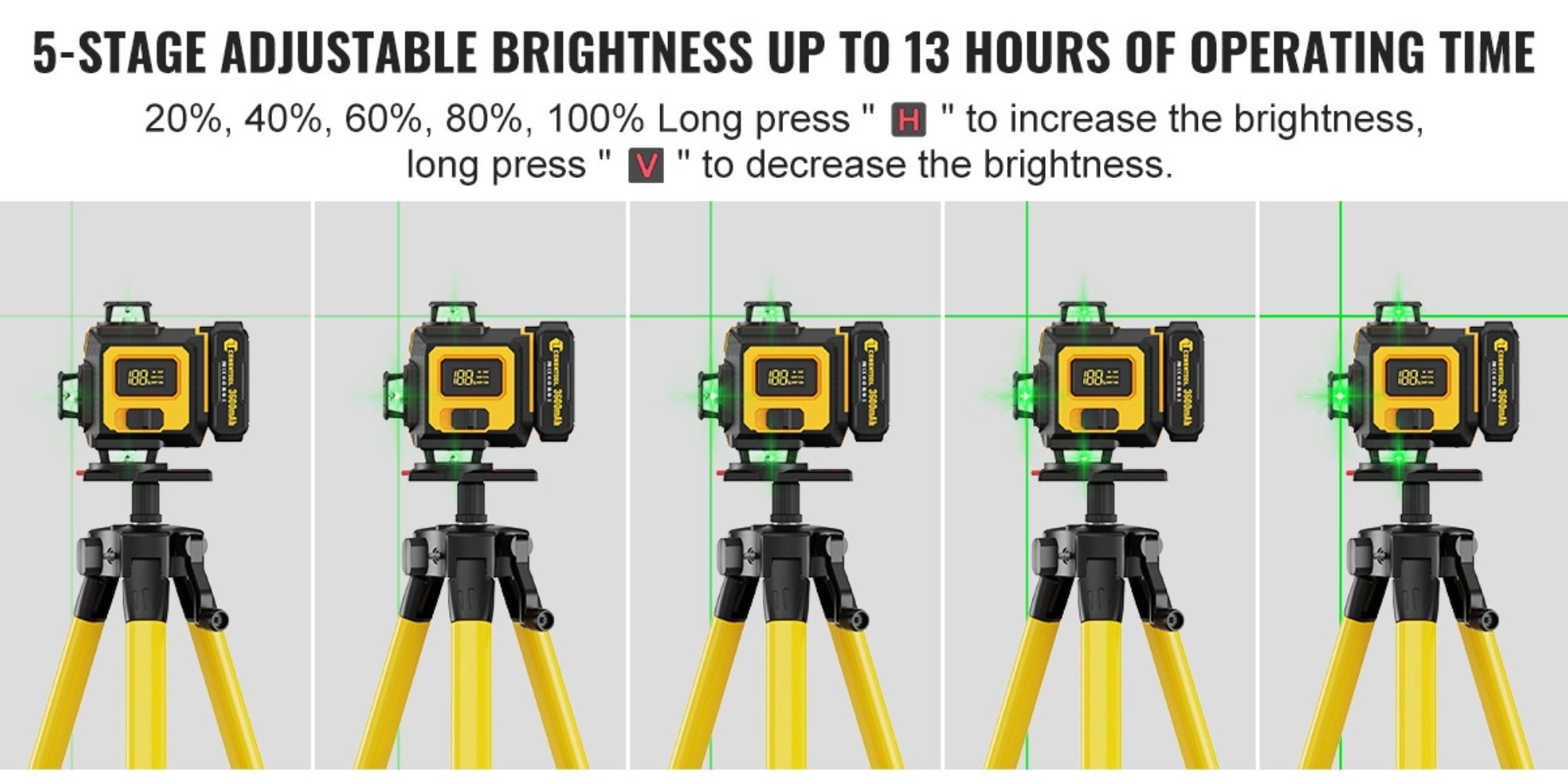 Nivel Láser Verde 4D de 16 líneas con retícula horizontal y vertical de alta precisión, rotación de 360°, nivelación automática y es un nivel láser multifuncional para medición precisa. Equipado con dos baterías de litio de 2400mAh/3600mAh
