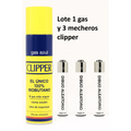 Lote botella de gas Isobutano y 3 mecheros aleatorios con dibujos modernos y nuevas colecciones de clipper.