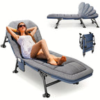Camilla Solar de Jardín - Jardín Reclinable, Cama de Pesca, Pesca de Carpa con Bolsillo Lateral y Colchón, Camilla Solar Portátil Ajustable de 5 Velocidades para Exteriores