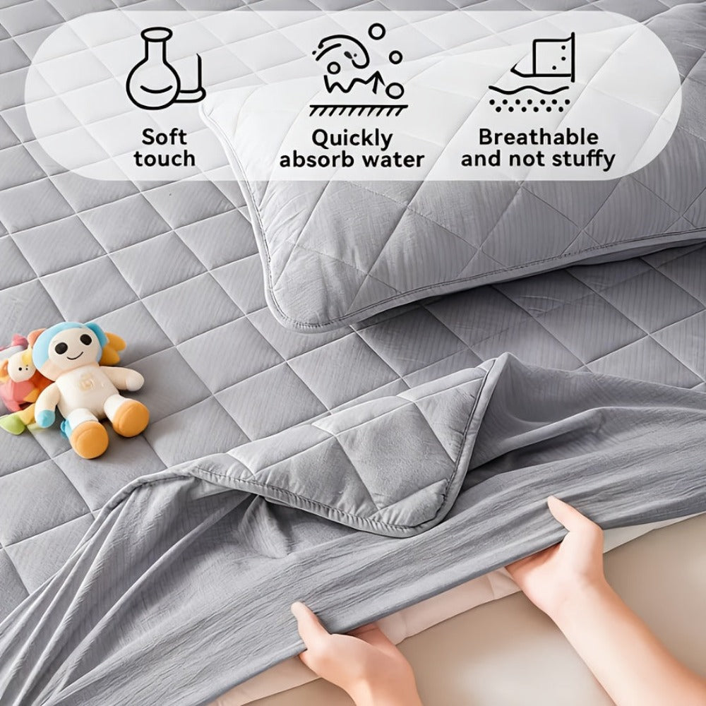 Una funda protectora de colchón impermeable de 1 pieza, lavable a máquina, con un diseño acolchado de color sólido y bolsillos profundos (suave y cómoda). Se puede utilizar como sábana independiente.