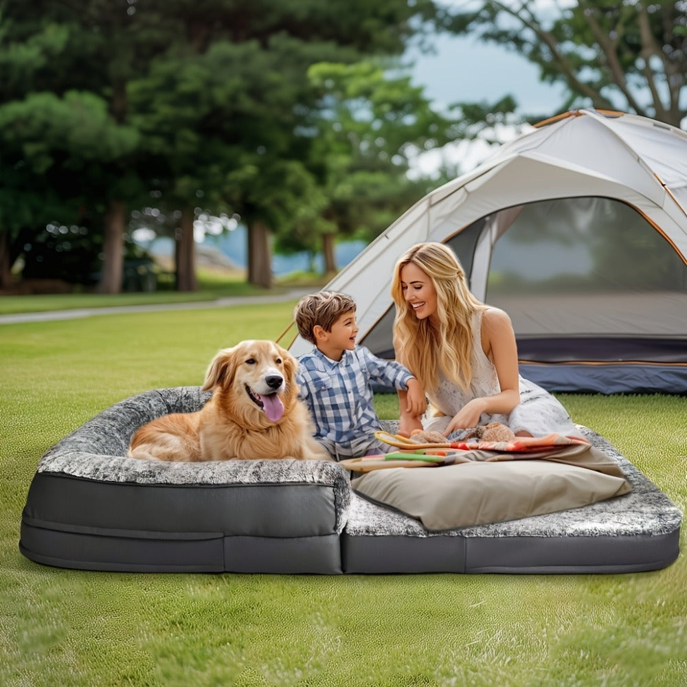 Cama Extra Grande para Perros Adecuada para Adultos | Cama Ortopédica para Siesta con Piel Sintética Lavable | Plegable y Portátil, Adecuada para Sala de Estar, Salón | Proporciona Espacio Amplio para Dormir para Adultos y Mascotas