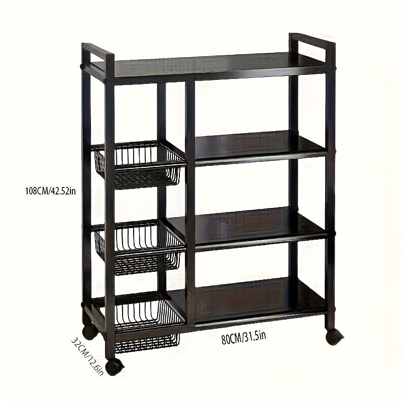 Estante de almacenamiento de metal dorado ajustable de 4 niveles con ruedas y 3 cestas - Estante organizador móvil para cocina, despensa, baño, armario - Diseño rodante para ahorrar espacio, regalo de inauguración y almacenamiento del hogar ()