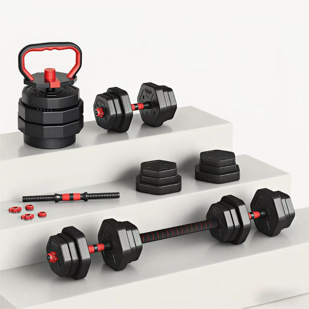 Juego de mancuernas ajustables 2 en 1 de 40 kg. Este juego multifuncional incluye discos para mancuernas, barra de conexión y barra para pesas rusas. Compatible con diversas barras de conexión, ideal para hombres y mujeres.，mancuernas pesadas