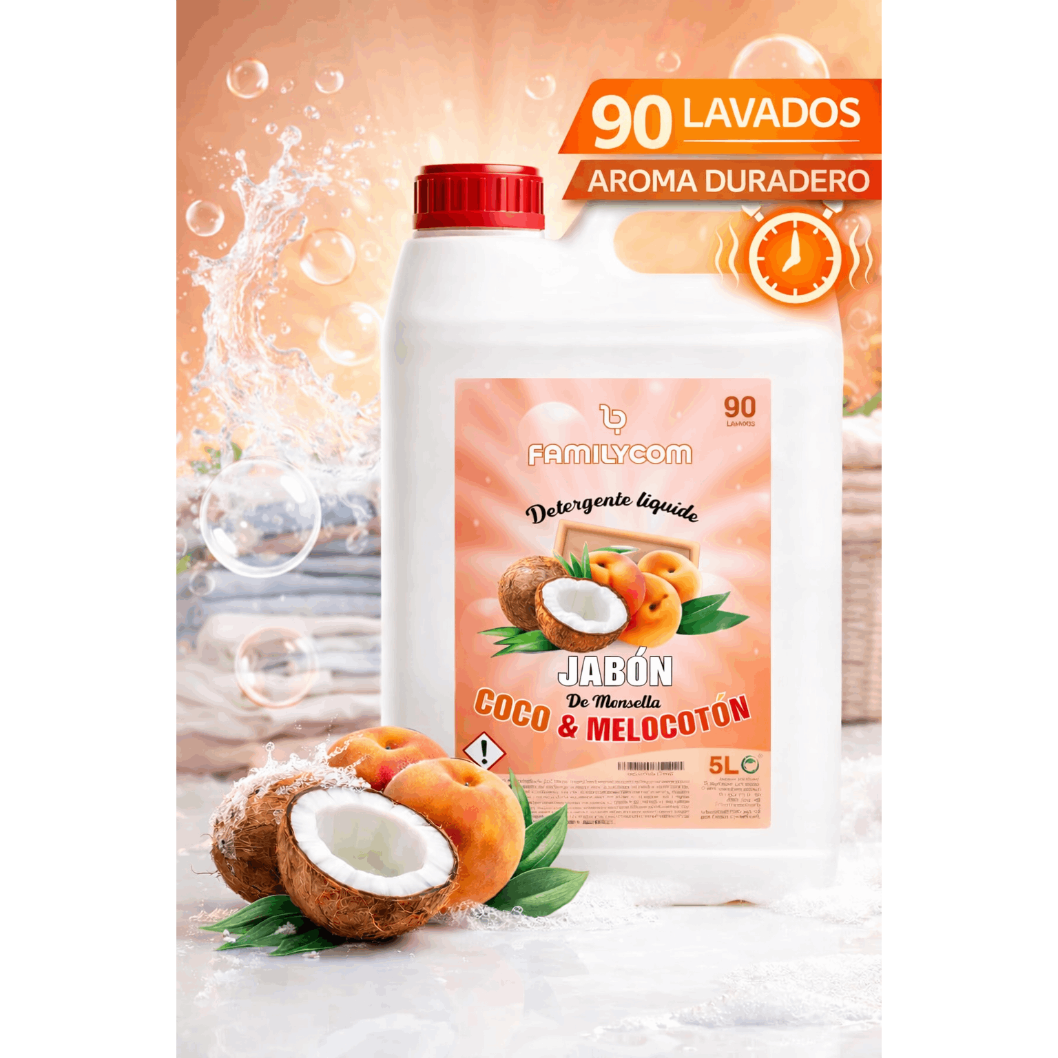 Detergente Liquido para Lavadora Profesional Marsella Tradicional 5L, Detergente para Ropa Blanca y de Color con Fórmula Concentrada, 90 lavados, Jabón Natural para una Ropa Limpia y Cuidada