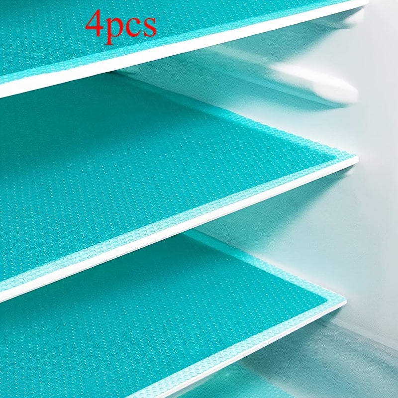 4 Piezas de Forros para Refrigerador de Silicona - Impermeables y Resistentes al Aceite, Alfombrillas No Comestibles, 2 Colores (Azul/Blanco) para Neveras, Estantes, Cajones, Armarios - Fácil Limpieza, Duraderos, Diseño Ahorra Espacio