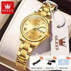 Relojes de Mujer OLEVS: Elegantes y de Moda para Negocios, Diseño Femenino para Muñecas Pequeñas, Cara Pequeña, Tono Dorado y Plateado, Correa de Acero Inoxidable, Cuarzo Analógico, Fecha y Día, Luminiscente, Esferas en /Blanco/Dorado/Azul