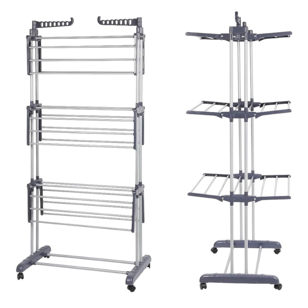 Tendedero de ropa, 4 Niveles Tendederos Plegables Vertical con Ruedas Amplio Espacio de Secado Tendederos, Acero Inoxidable Tendal para Exterior y Interiores