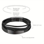 Un brazalete tejido multicapa diseñado para hombres, equipado con un cierre curvo de marca. Su longitud ajustable lo convierte en un regalo ideal para hombres