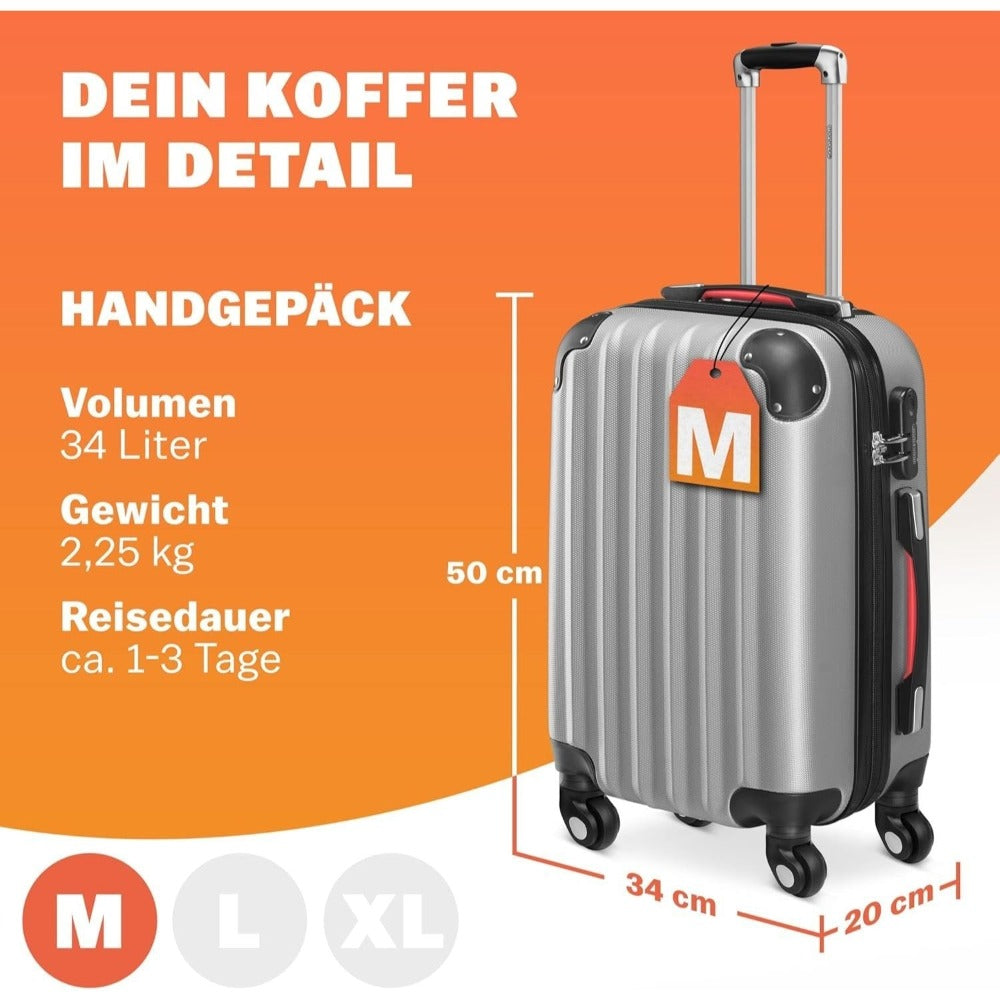MONZANA® Maleta Rígida Baseline M Color Negro Equipaje de Viaje 34L peso 2,25Kg con ruedas 360° trolley 2 asas valija