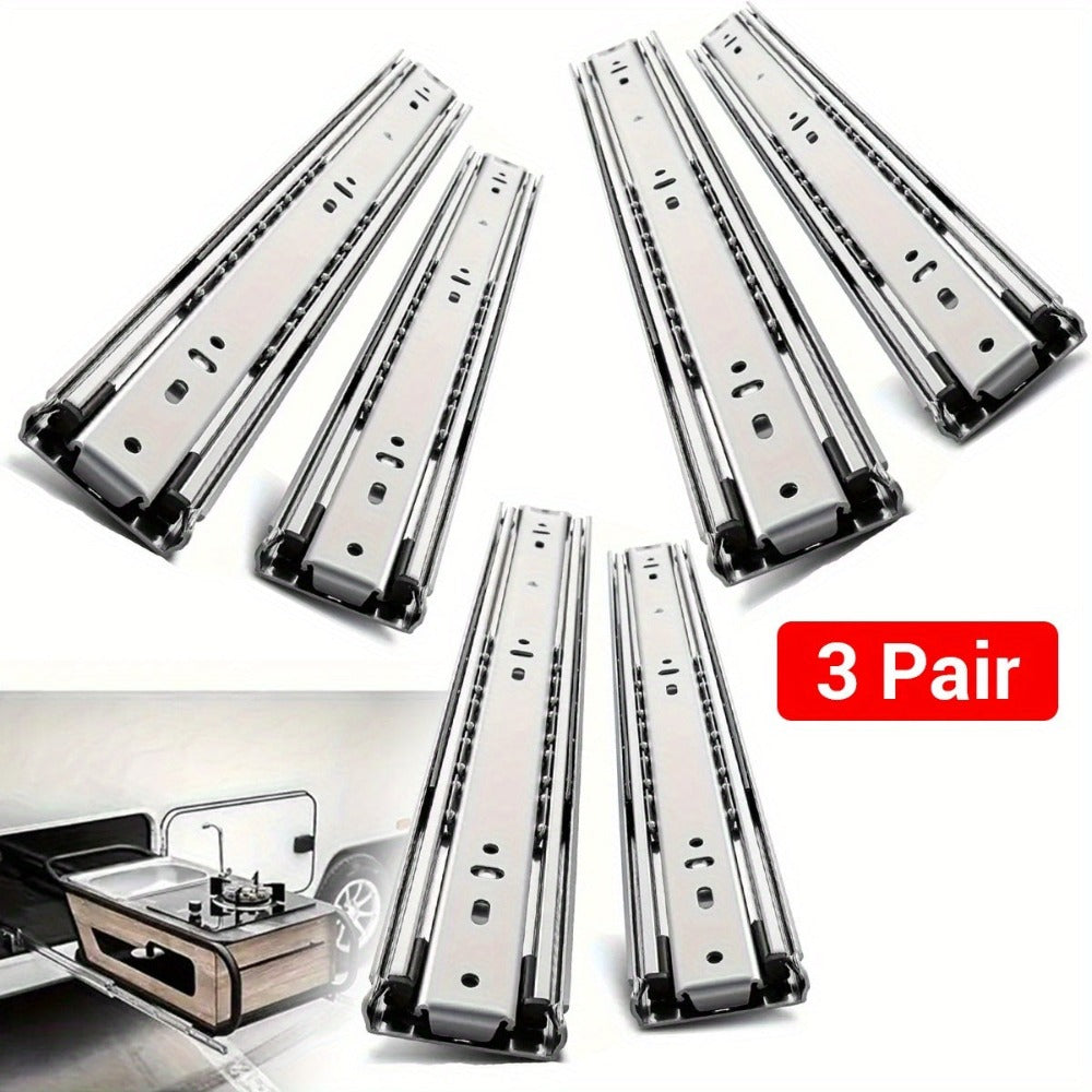 6 piezas de acero inoxidable con montaje lateral, riel deslizante para cajones con cierre suave y extensión completa con rodamiento de bolas, con carga potente, bloqueo conveniente, silencioso y suave, fácil de obtener almacenamiento en el armario, establ