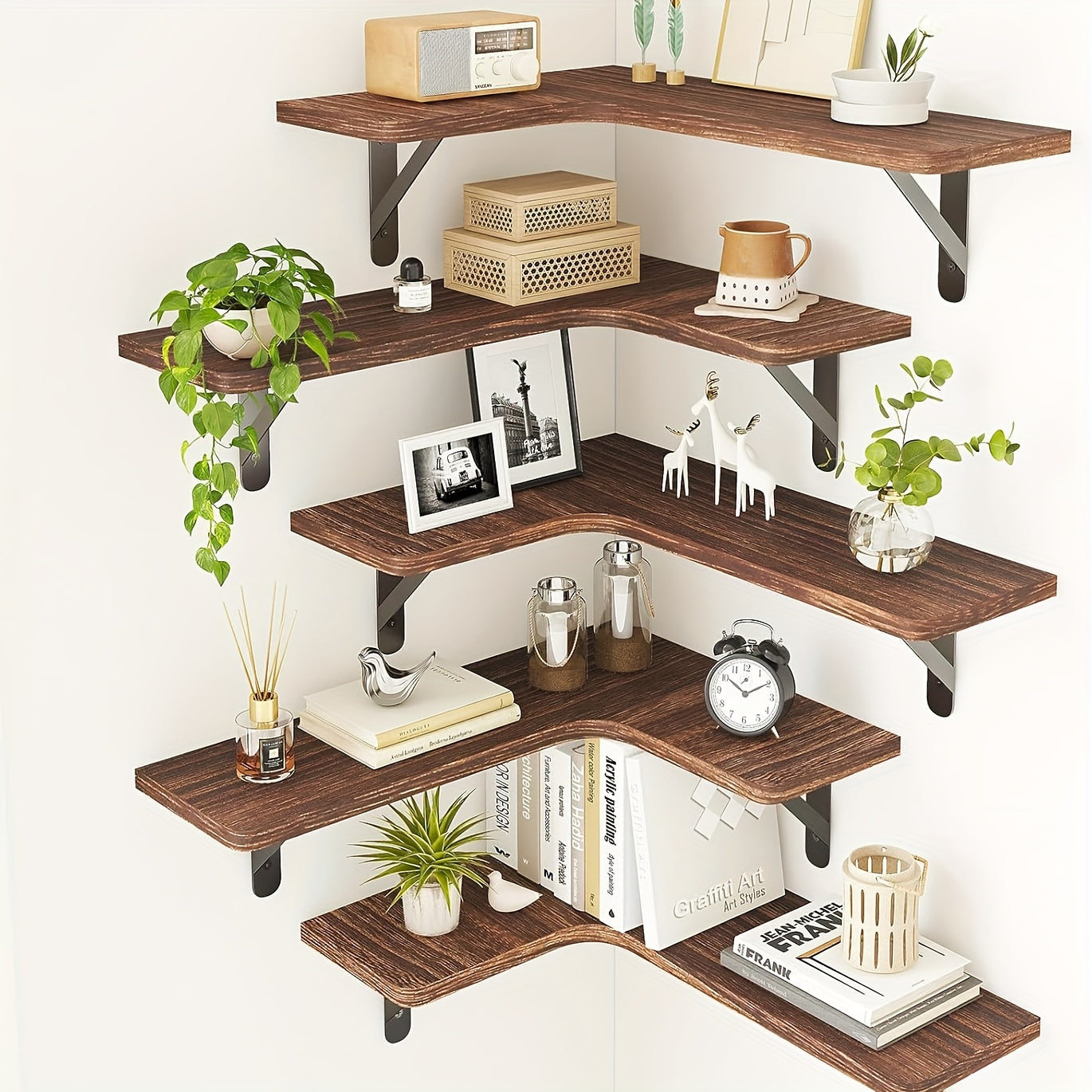 3 piezas/5 piezas de estantes flotantes, estantes de pared con soporte de acero reforzado, una sola capa que puede soportar 18 kg, fácil de instalar, estante colgante adecuado para cocina/baño/sala de estar/dormitorio