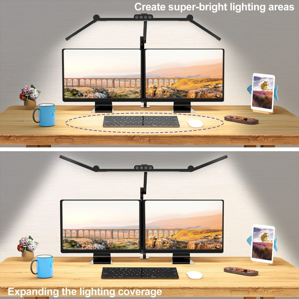 Lámpara de escritorio LED de sobremesa de 24 W, súper brillante y regulable, 1500 lúmenes, para el hogar y la oficina, con luz ambiental, lámpara de luz diurna, lámpara de pinza con barra de luz giratoria, lámpara de oficina