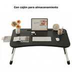 Mesa plegable multifunción para cama y sofá con portavasos, 60×40×28 cm, mesa auxiliar con atril para leer en la cama, bandeja multifunción para ordenador, libros, trabajo y estudio en casa (con cajón / sin cajón)