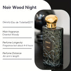 NOIR WOOD NIGHTPERFUME Fragancia AMADERA NOCTURNA 100ml/3.4Fl.Oz Aroma Amaderado, Perfumes de Lujo, Amaderado Fresco, Larga Duración, Fresco, Suave y Confortante, Fragancia Signatura, GRACEFUL FRAGRANCE