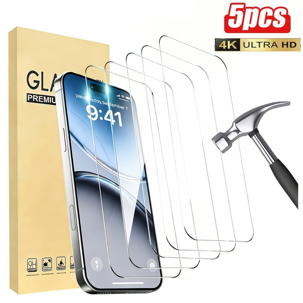 5 protectores de pantalla de vidrio templado HD blanco para Apple Serie 17, extremo brillante, dureza 9H, resistente a rayones, instalación sin burbujas, compatible con fundas de teléfono - Se adapta a 11/12/13/14/15/16/17 Pro Max, película protectora HD
