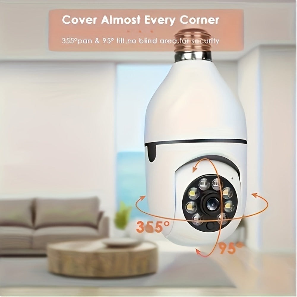 1pc Cámara de Seguridad 1080P HD Ease Life APP, Cámara Exterior Resistente a la Intemperie, Cámara Inalámbrica Wifi con Bombilla de 2.4Ghz, Enchufe de Luz E27 de 360°, Visión Nocturna a Todo Color, Detección de Movimiento, Vigilancia Doméstica, Regalo de