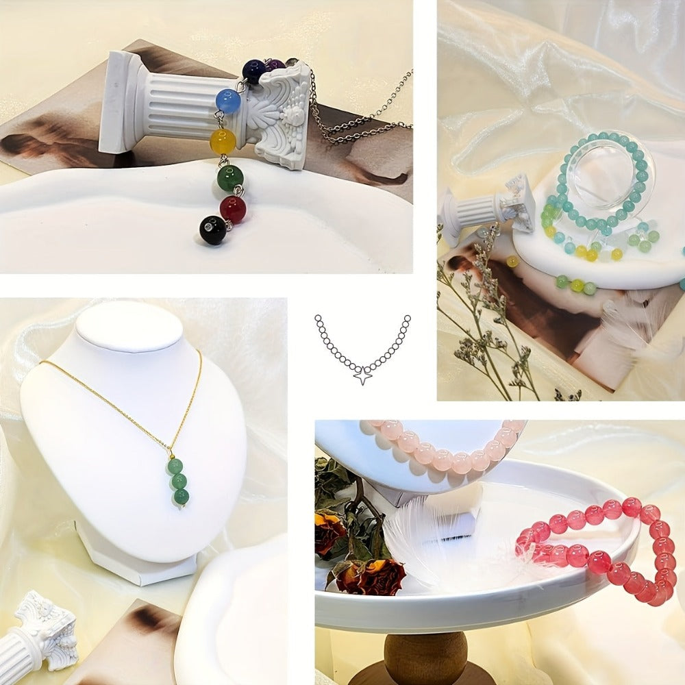 Set de 1200+ Piezas de Cuentas de Vidrio y Cristal de 8Mm, Surtido de 56 Colores Vibrantes, Cuentas Redondas Sueltas para Hacer Joyas, Pulseras, Collares y Aretes, Suministros para Manualidades, Material Seguro Conforme a las Normas Europeas, Ideal para P