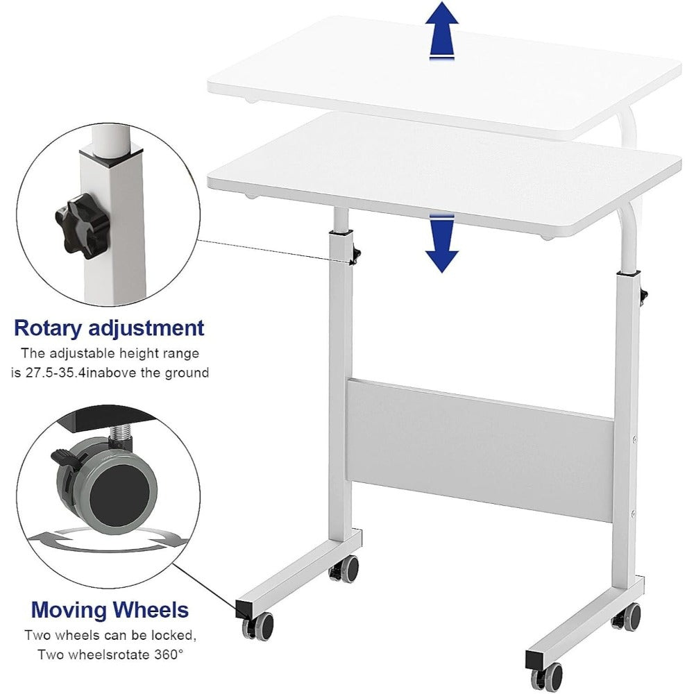 Mesa auxiliar con ruedas 60X40 cm Mesa para portátil Mesa Auxiliar de Altura Ajustable para Dormitorio Mesita de Noche Móvil Diseño Compacto que Ahorra Espacio