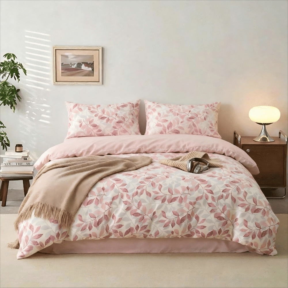 Juego de cama 4 piezas con funda elástica, (Funda de Edredón + Funda Protectora de Colchón + 1/2 Fundas de Almohada), Juego de Funda de Edredón 3-4 Piezas Estilo Nórdico de Color Sólido/Estampado, Ajustable para Camas de 90/105/135/150/180 cm, Regalo Navi