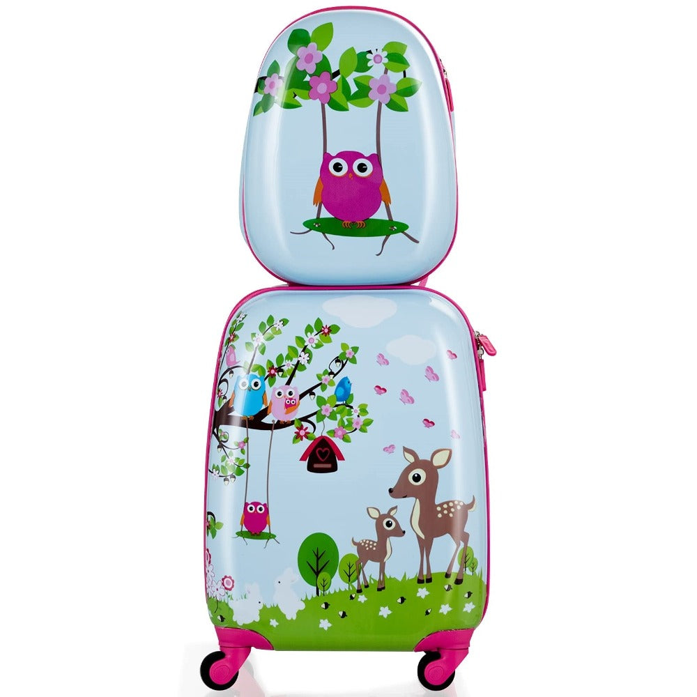 Juego de Equipaje para Niños de 2 Piezas: Maleta con Ruedas de Plástico + Mochila, Maleta de Viaje de Carcasa Dura para Niños y Niñas (12"+16")