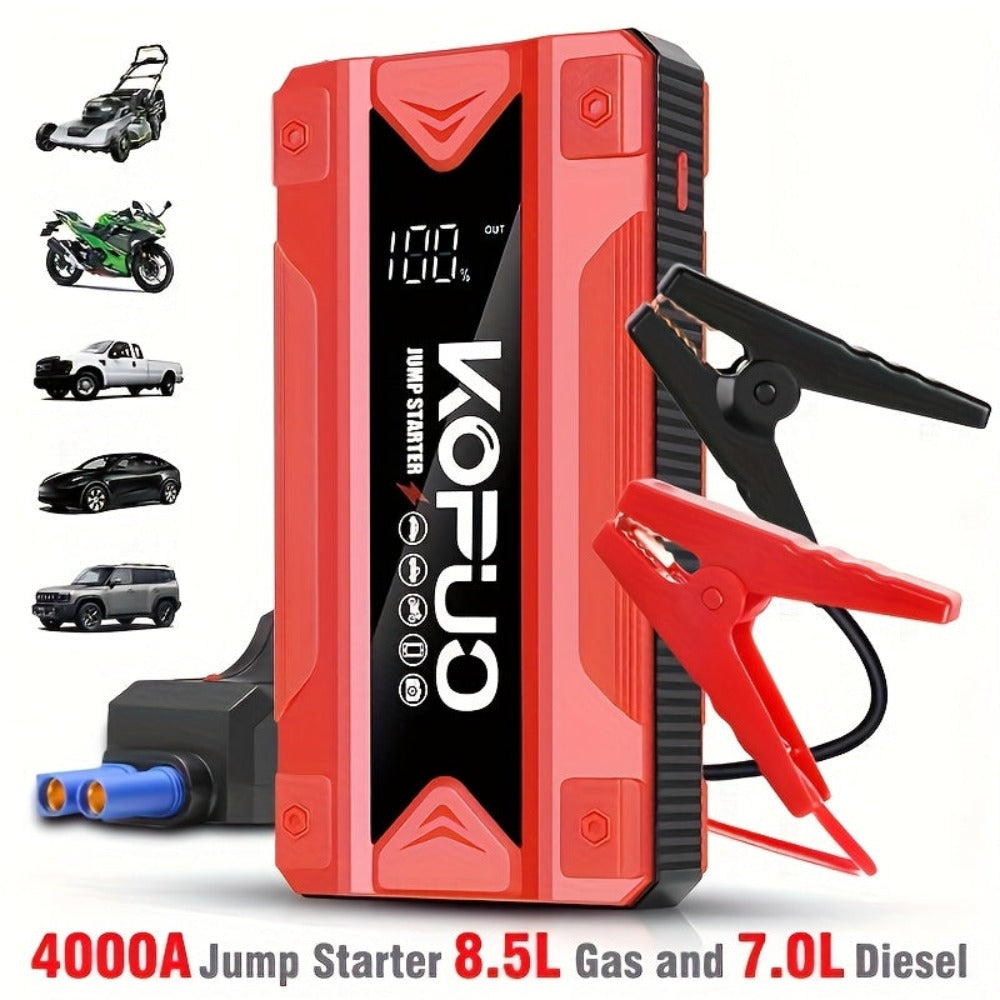 Arrancador de batería de coche KOPUO, arrancador de batería de coche de 3000/4000A para motores de gasolina de hasta 8.5L y diésel de 7.0L, caja de arranque portátil de 12V con USB/banco de energía/salida dual/luce LED, cargador de coche