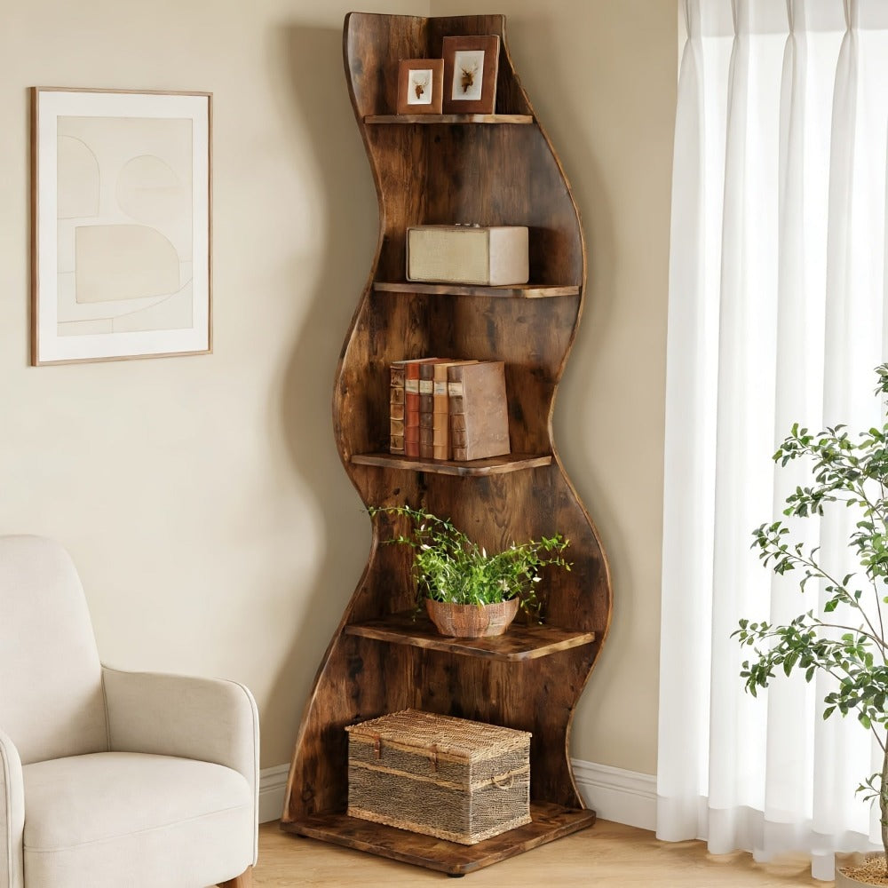 Estantería de esquina, moderna estantería de pared de esquina de 5 niveles, elegante estantería pequeña de esquina para libros, estante de almacenamiento, soporte para plantas con forma única para trastero, oficina, (1 pieza, blanca), mini estantería, est