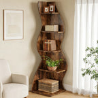 Estantería de esquina, moderna estantería de pared de esquina de 5 niveles, elegante estantería pequeña de esquina para libros, estante de almacenamiento, soporte para plantas con forma única para trastero, oficina, (1 pieza, blanca), mini estantería, est