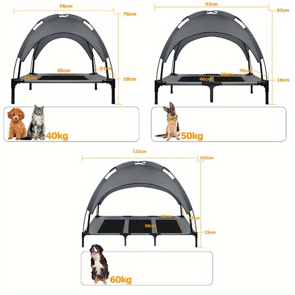 Cama para Perros con Dosel, Cama Elevada para Mascotas con Techo y Estructura de Hierro, Colchón para Dormir de Mascotas, Cama para Gatos, Gris, 76x61x76cm, 92x76x92cm, 122x92x102cm