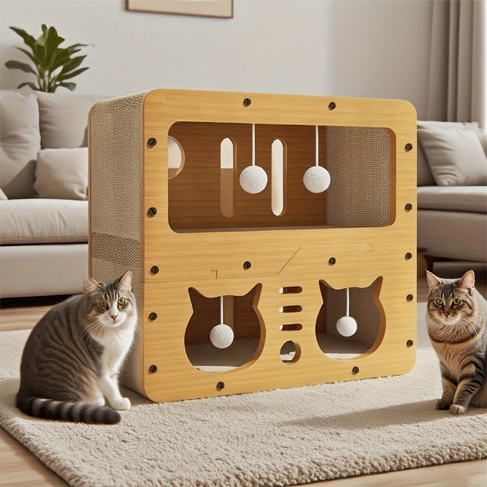 Rascador para gatos | Cama rascadora grande para gatos con juguetes colgantes y cómoda - Cartón duradero, diseño de varios niveles para todos los