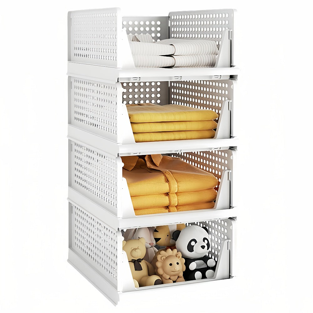 4 Cestas de Almacenamiento de Ropa Plegables, Organizadores de Cajones de Plástico para Cocina, Baño y Armarios de Oficina - La Opción Perfecta para el Día del Trabajo. Cesto de Lavandería, un Organizador de Armario Multifuncional, una Solución que Ahorra