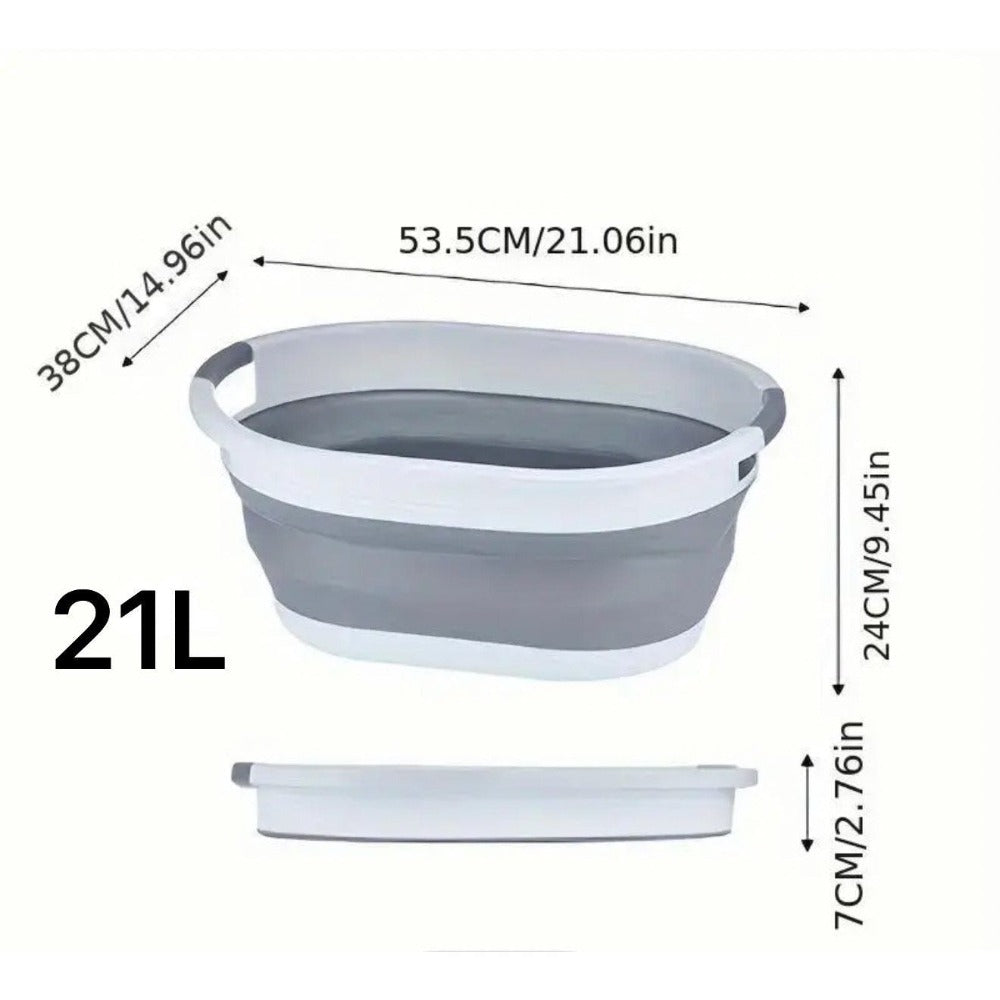 Cubo para la colada retráctil blanco y gris 21 l. Ideal para ropa sucia, Dobla, Juega, Lleva contigo.