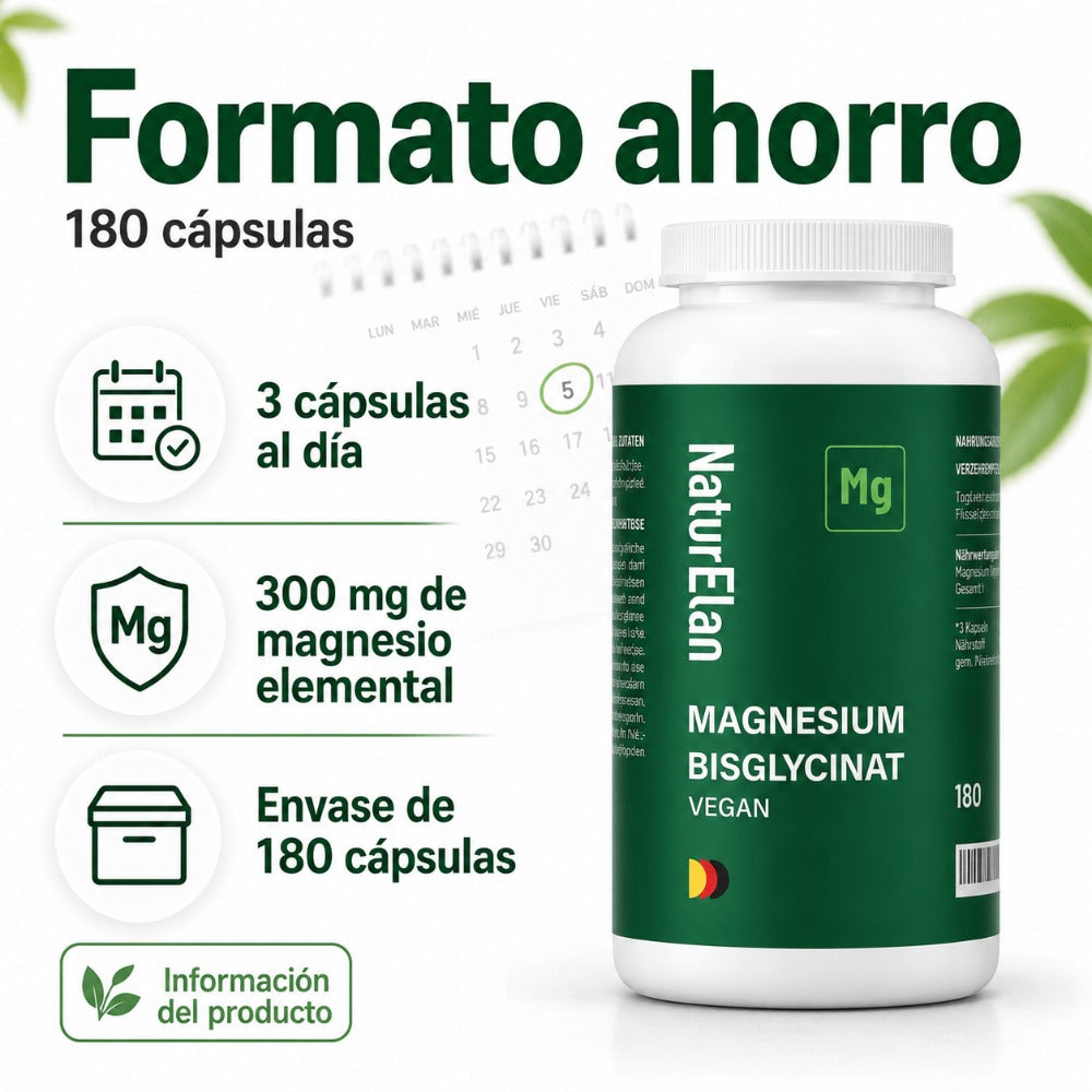 Cápsulas de Bisglicinato de Magnesio - 180 Cápsulas, 770Mg de Glicinato de Magnesio por Cápsula, de los cuales 100Mg de Magnesio Elemental, Vegano, Producido en Alemania