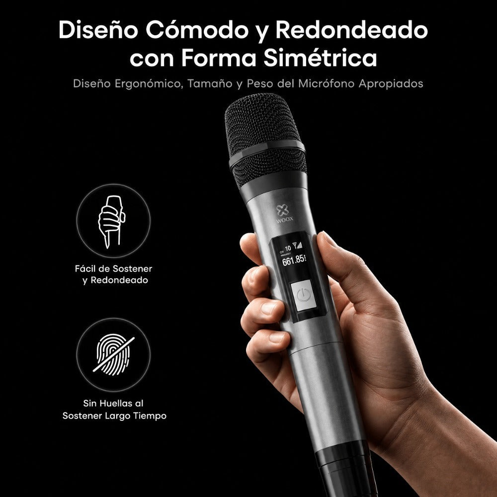 Micrófono Inalámbrico Profesional para Karaoke, Micrófono de Mano Dinámico VHF con Receptor Recargable, Distancia de 15m para Fiestas en Casa, Espectáculos y Cumpleaños, Alta Sensibilidad