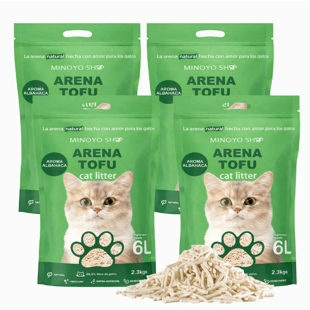 PACK 4 Arena para Gatos AGROMERANTE Arena de Tofu BPS para Gatos sin Polvo Fácil de Aglomerar Controla los Olores se Lanza en el Inodoro 4Pcs aglomera 6L
