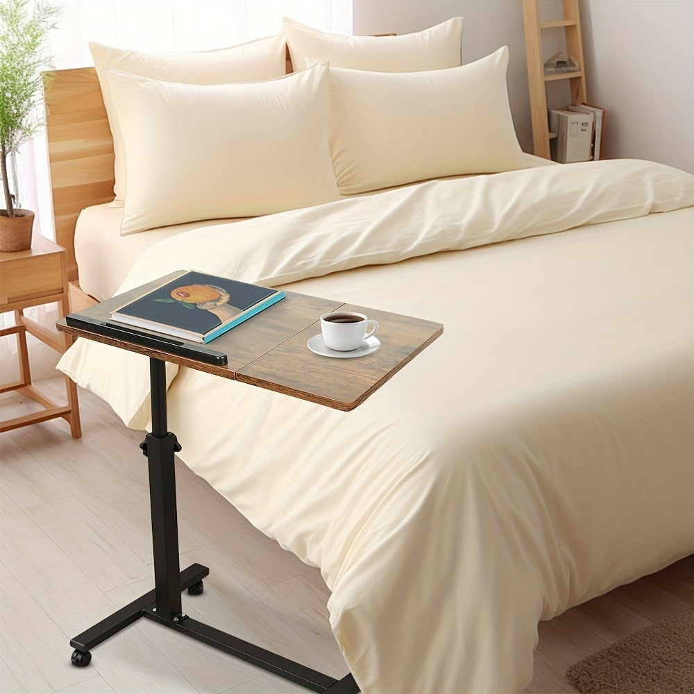 Escritorio Ajustable para Laptop, 60 X 34.5 X 58-90 Cm, Mesa Plegable para Cama, Mesa de Sofá con Ruedas, Soporte Elevable para Laptop Giratorio 360 Grados, Escritorio de Madera para Sofá y Laptop