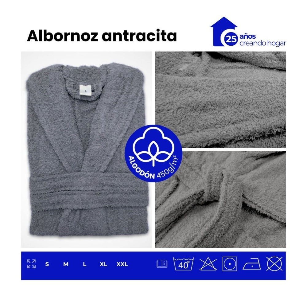 Albornoz de Algodón 450g Unisex para Baño con Cinturón y Bolsillos