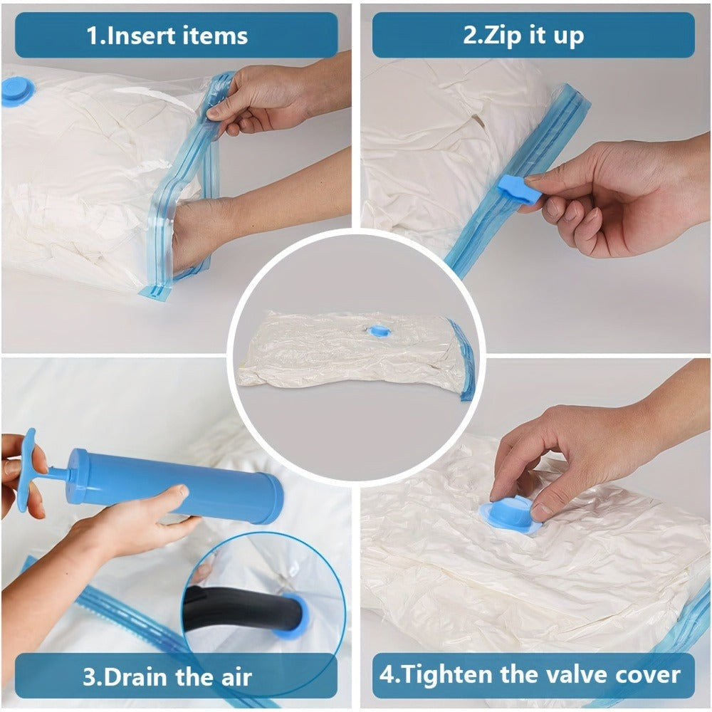 20 piezas de bolsas de almacenamiento de compresión al vacío con bomba manual, varios tamaños, transparentes, recipientes de almacenamiento de plástico sellados para ropa, mantas, camisas, organizador de ahorro de espacio para el hogar
