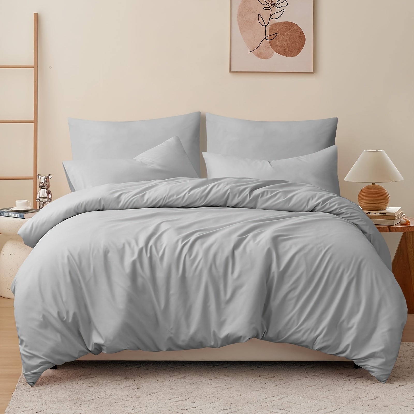 Juego de cama de 3/4 piezas, incluye funda nórdica 100 % algodón - Ropa de cama suave para toda estación, resistente a la luz, diseño con cremallera, tejido de color liso, varios tamaños (135x200, 155x220, 200x200, 200x220) - Estilo moderno minimalista, d
