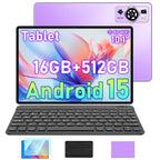 Tablet | Tablet de 10.1 pulgadas con teclado, Android 15, 16GB RAM (8GB+8GB de expansión), 512GB ROM, Expandible a 1TB, Wifi/Lte, 6000Mah, con