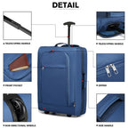 Maleta de cabina ligera tipo trolley, equipaje de mano, maleta blanda, maleta pequeña para equipaje de mano de avión para Lufthansa, Eurowings, Ryanair, maleta con ruedas tipo trolley de tela, 53 x 36 x 18 cm, azul, regalo de vuelta al cole y de vacacione