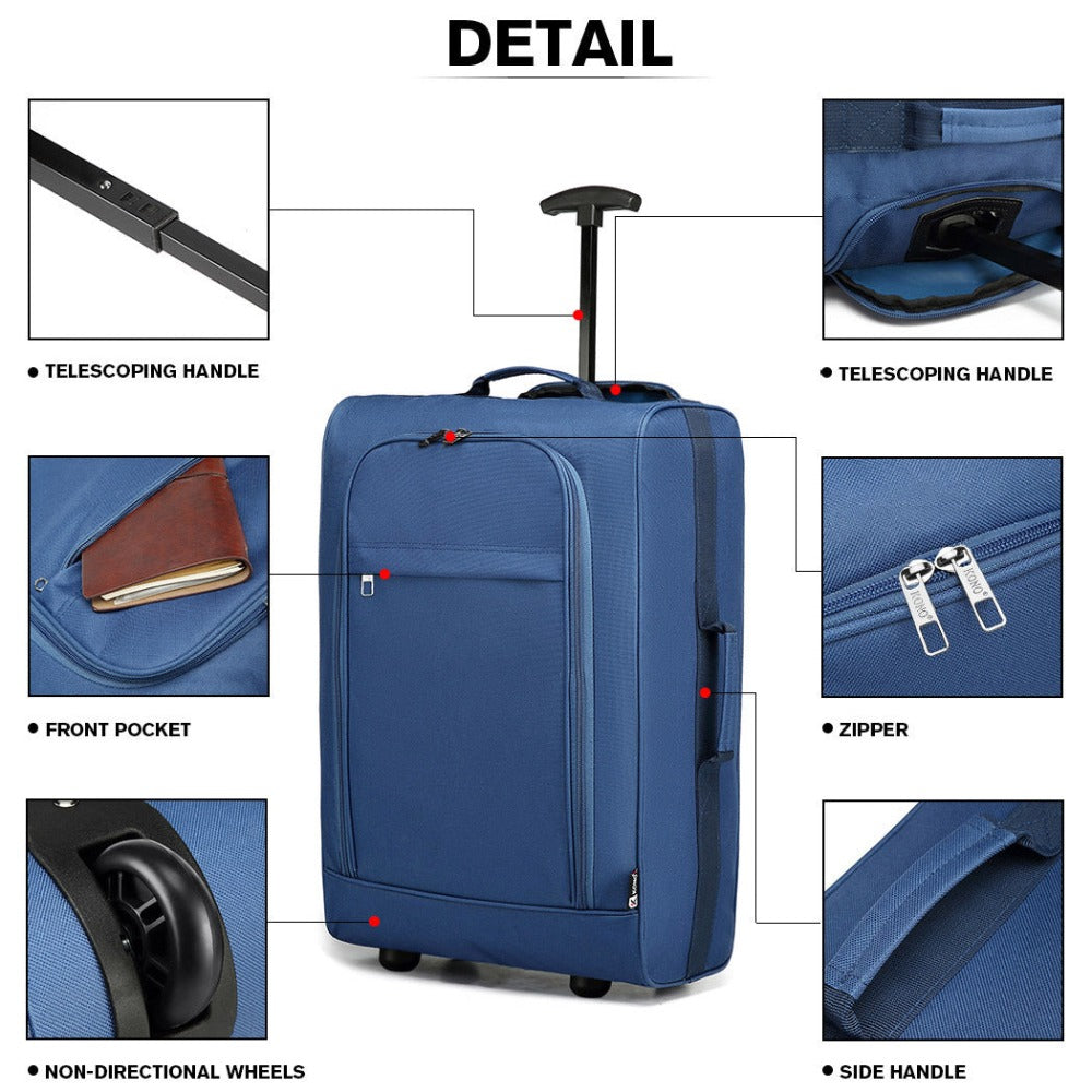 Maleta de cabina ligera tipo trolley, equipaje de mano, maleta blanda, maleta pequeña para equipaje de mano de avión para Lufthansa, Eurowings, Ryanair, maleta con ruedas tipo trolley de tela, 53 x 36 x 18 cm, azul, regalo de vuelta al cole y de vacacione