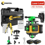 Nivel Láser Verde 4D de 16 líneas con retícula horizontal y vertical de alta precisión, rotación de 360°, nivelación automática y es un nivel láser multifuncional para medición precisa. Equipado con dos baterías de litio de 2400mAh/3600mAh