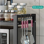 Estante para Microondas de 3 Niveles Extensible con 6 Ganchos, Estante de Cocina, Organizador de Especias, Organizador de Gabinete para Cocinas, , Extensible de 40 a 64 cm