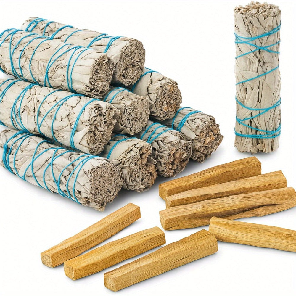 Kit de Limpieza y Purificación del Hogar con Salvia Blanca, Palo Santo - Kit de Fumigación con Varilla de Salvia