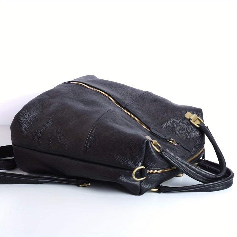 Mochila de cuero genuino para mujer - Diseño elegante y minimalista con herrajes dorados, compartimentos grandes con cremallera y correa de hombro ajustable, versátil para trabajo, viajes y uso diario, bolso de mano de lujo con forro acolchado