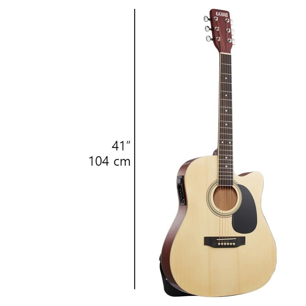 BAKAJI Guitarra Acústica Eléctrica de 41 Pulgadas con Estuche, Kit de Reemplazo de Cuerdas, Púas, Cable de Amplificador y Correa, Guitarra Folk Cutaway para Adultos y Principiantes