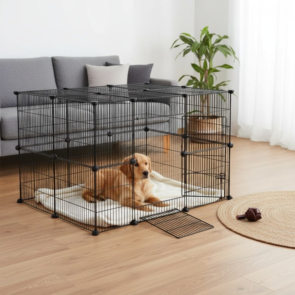 Barraza Compacta para Mascotas Pequeñas - Fácil de Instalar, Recinto Robusto y Expandible con Entrada para Uso Interior/Exterior - Ideal para Cachorros, Conejitos, Gatitos y Más