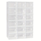 1pc Zapatero, con 18 Cajas Apilables para Zapatos, Sistema de Estantes para Zapatero con Cierre Magnético, Estante de Plástico DIY, 25x19x35cm, Blanco Transparente