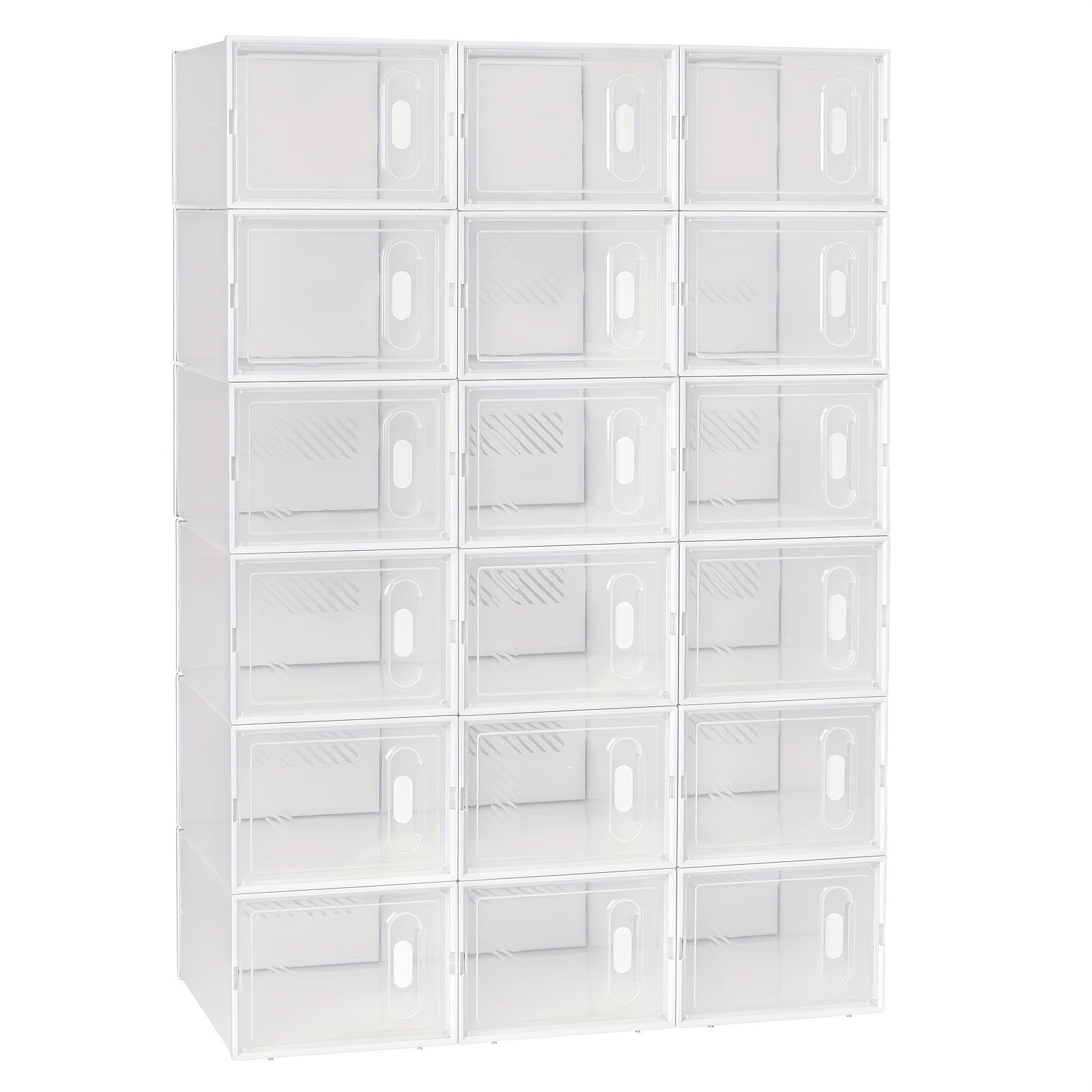 1pc Zapatero, con 18 Cajas Apilables para Zapatos, Sistema de Estantes para Zapatero con Cierre Magnético, Estante de Plástico DIY, 25x19x35cm, Blanco Transparente