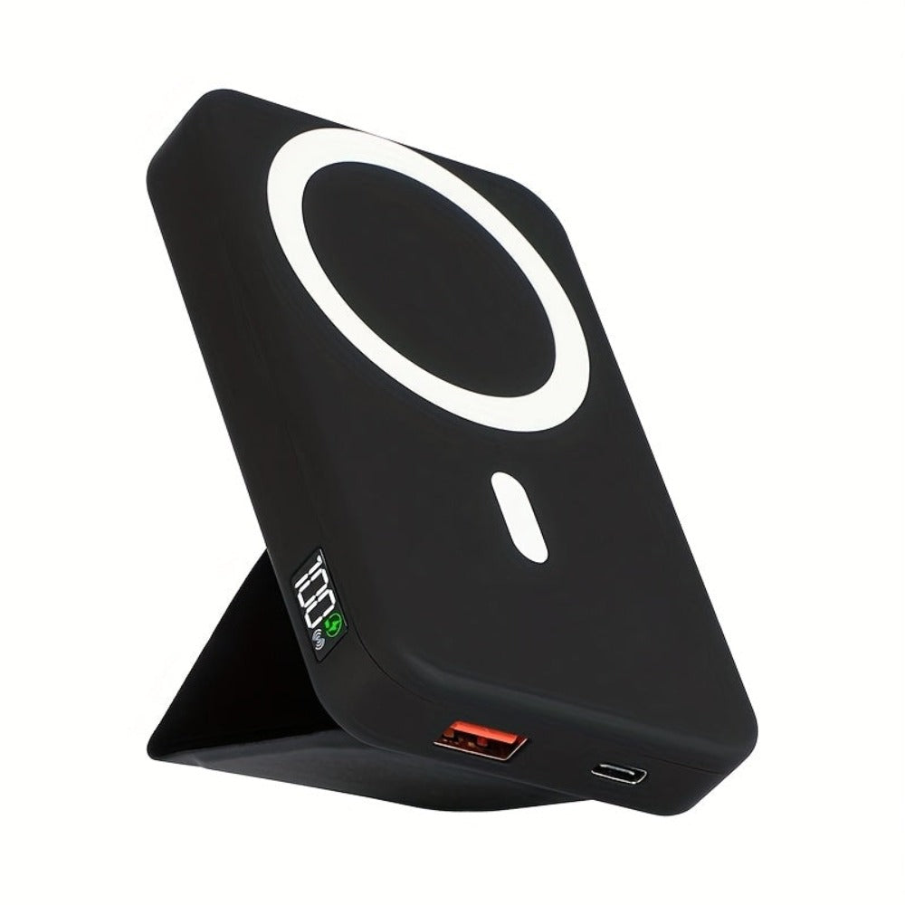 Batería Magnética, Cargador Inalámbrico Portátil Magnético Plegable de 10000Mah con Soporte y USB-C (Laterales), Exclusivo para iPhone 15/15 Plus/15 Pro/15 Pro Max, para iPhone 14/13 Serie
